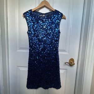 Blue sequin formal cocktail dress